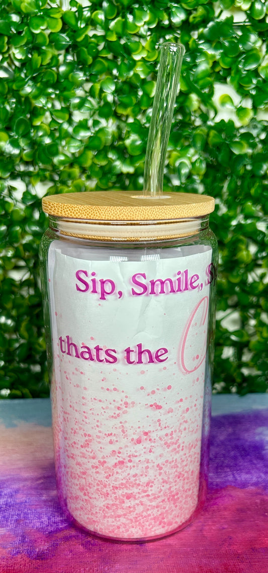 Glass Tumbler - Sip, Smile, Sparkle